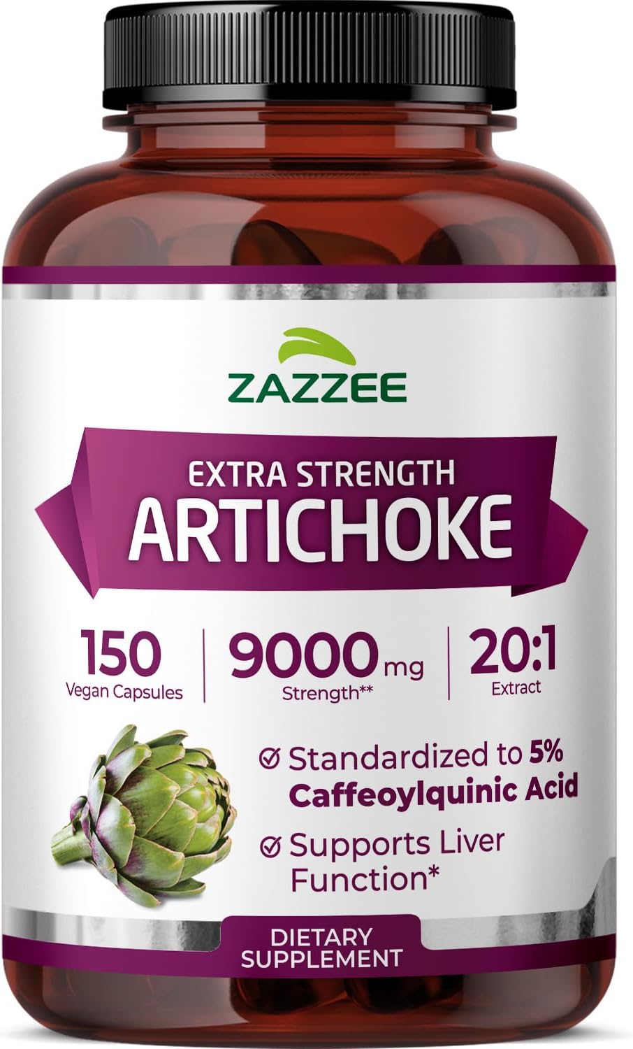 Zazzee Extra Strength Artichoke 20:1 Extract, 5% Caffeoylquinic Acid, Vegan