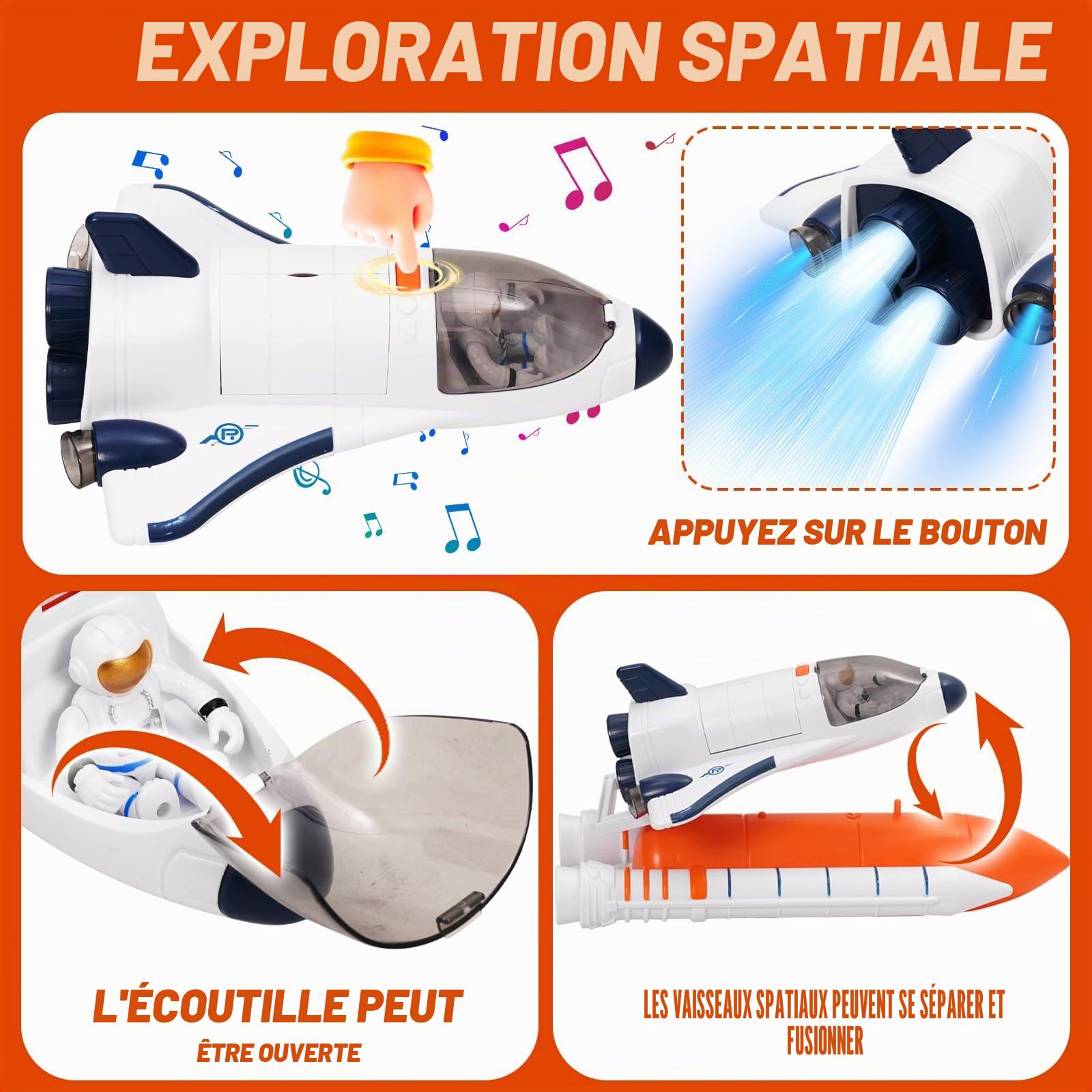 Space Shuttle Jouet fusée pour enfants avec son et lumière 2 astronautes Jouet spatial pour garçons et filles