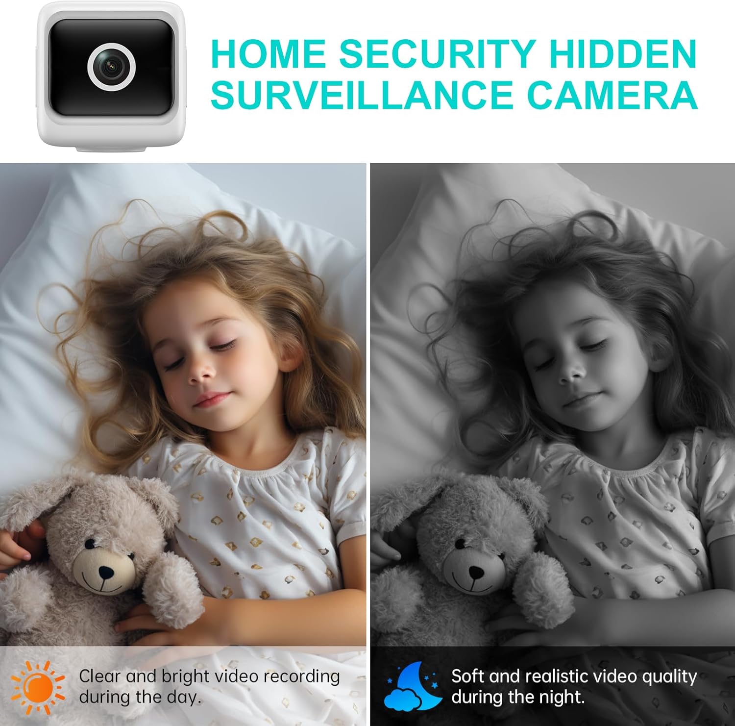 2025 Upgraded Security Camera, Wireless Surveillance Camera, 4K HD Mini Nanny Cam for Home (with Night Vision) WiFi Indoor Camera(Video Only) White