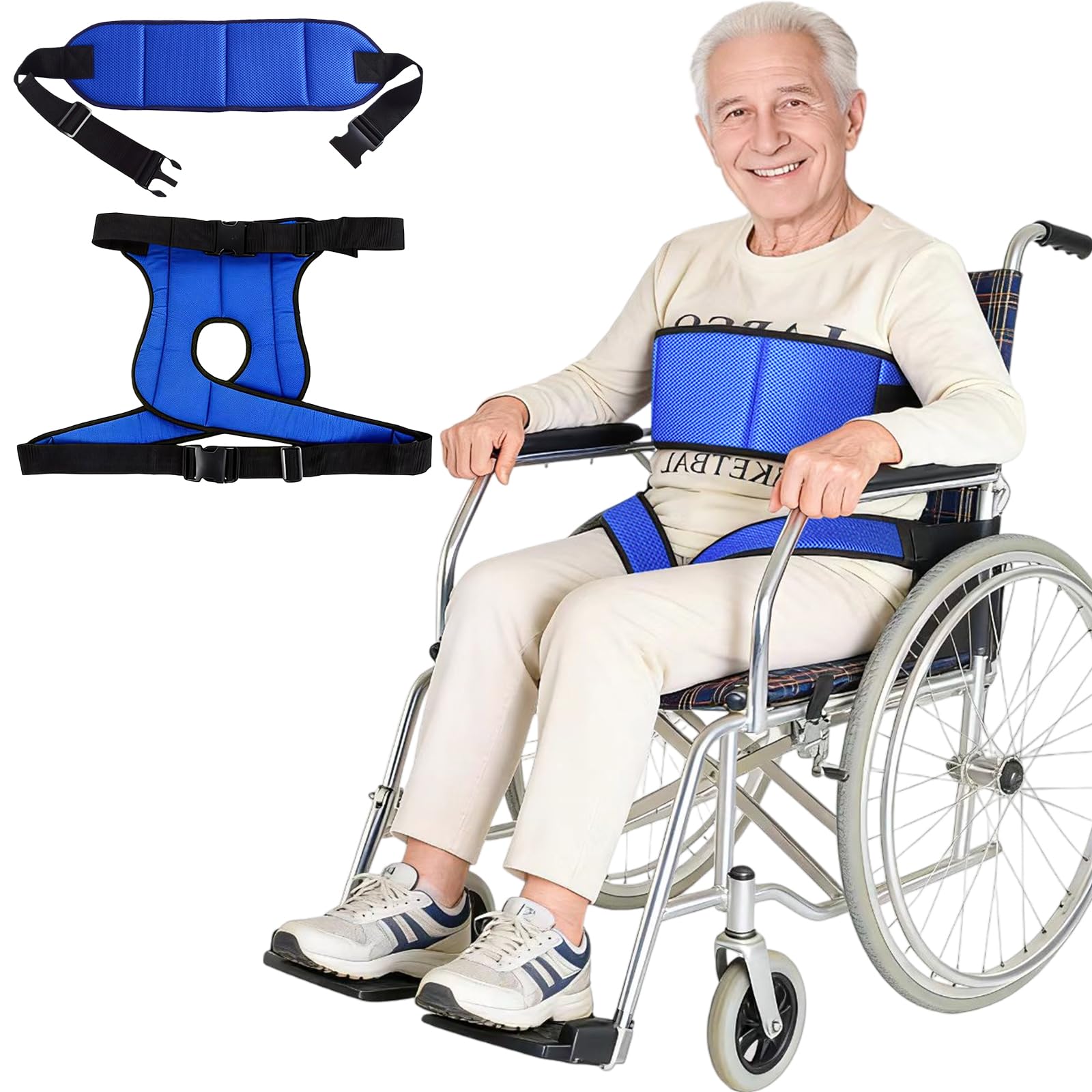 Wheelchair Seat Belt,Wheelchair Harness for Dementia Patients Falling Out,Adjustable Anti-Slip Straps for Adults,The Elderly,Pregnant,Paralyzed(Blue)