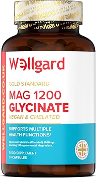Pure Magnesium Glycinate by Wellgard - Not Mixed with Citrate or Malate, High-Strength Magnesium Supplement, Mag 1200, Vegan, High Absorption Bisglycinate, 240mg Elemental Magnesium, Made in UK