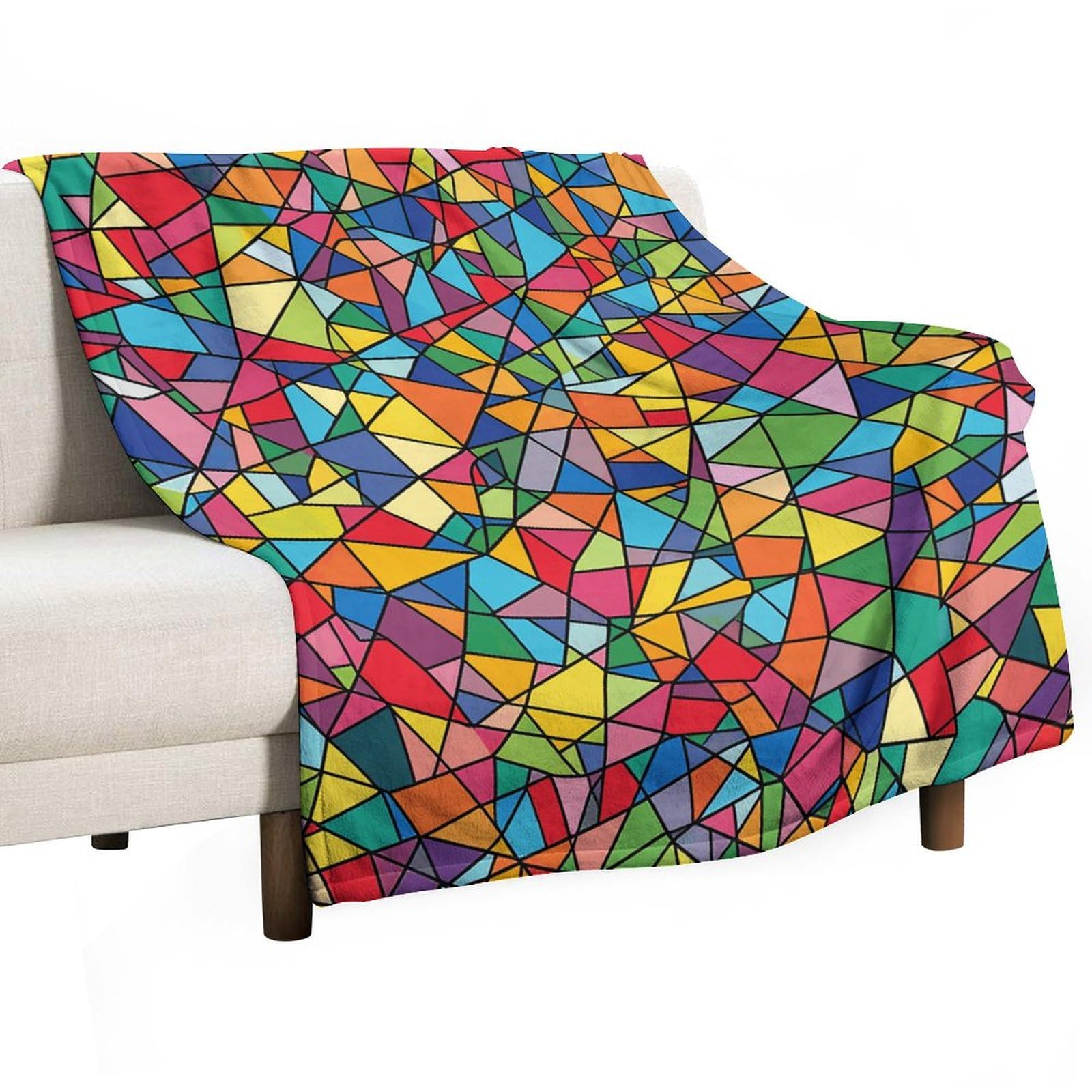 Couverture flanelle 127x152 plaid canapé géométrique doux multicolore
