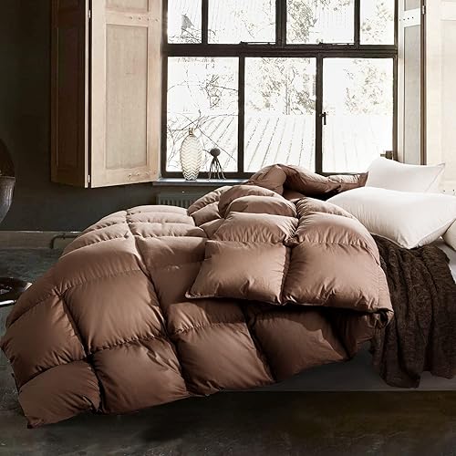 Miniatura 2 de hotkoko Edredón de plumas para todas las estaciones, tamaño Queen, edredón de plumón de calor medio, tela de algodón, relleno de edredón para todo