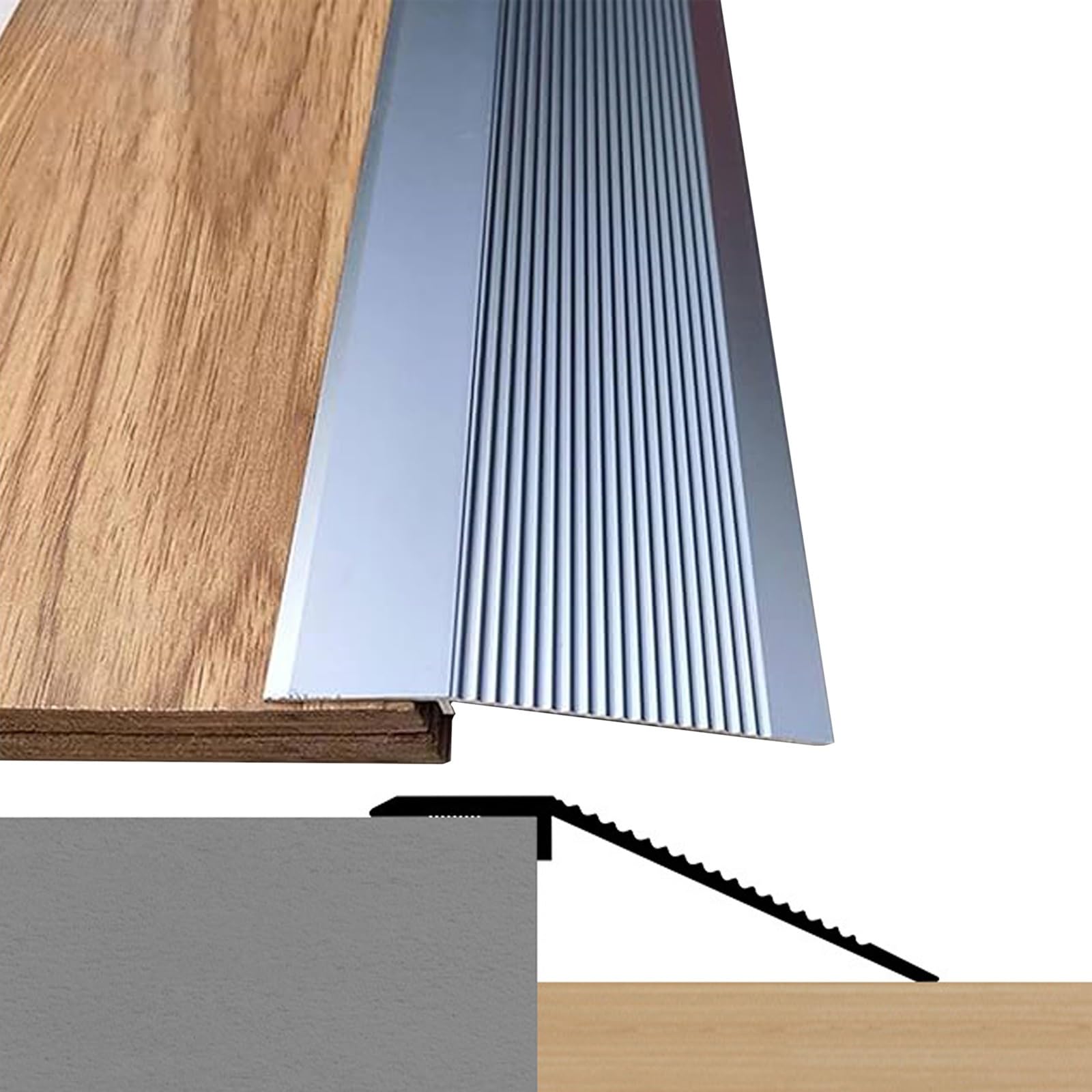 SAGIDAR Barre De Seuil Baguette Recouvrement, Profil Rail De Transition Plate en Aluminium, Bande Transition pour Sol Irrégulier/Bords Tapis, Rampe D'entrée Antidérapantes, pour D'entrée/Balcon
