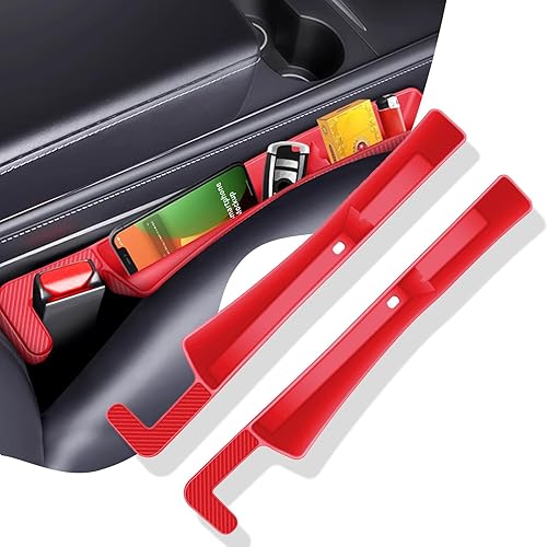 2PCS Car Seat Gap Filler Organizer,Multifunctional Car Gap Fillers with USB and Phone Holder, Universal Car Seat Storage Organizer Between Seats for Phone, Keys, Eyeglasses(Red)