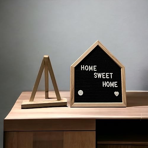 Miniatura 3 de Tablero de letras con forma de casa de madera de roble premium con dos juegos de letras y emojis, decoración ideal para el hogar y anuncio de bebé