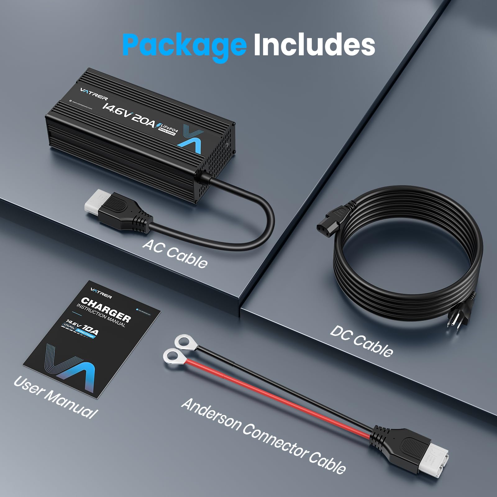 VATRER POWER Caricabatterie al litio a ricarica rapida da 14,6 V AC-DC LiFePO4 Caricabatteria per batteria al litio da 12 V, con protezione multipla e indicatore LED, ventola di raffreddamento
