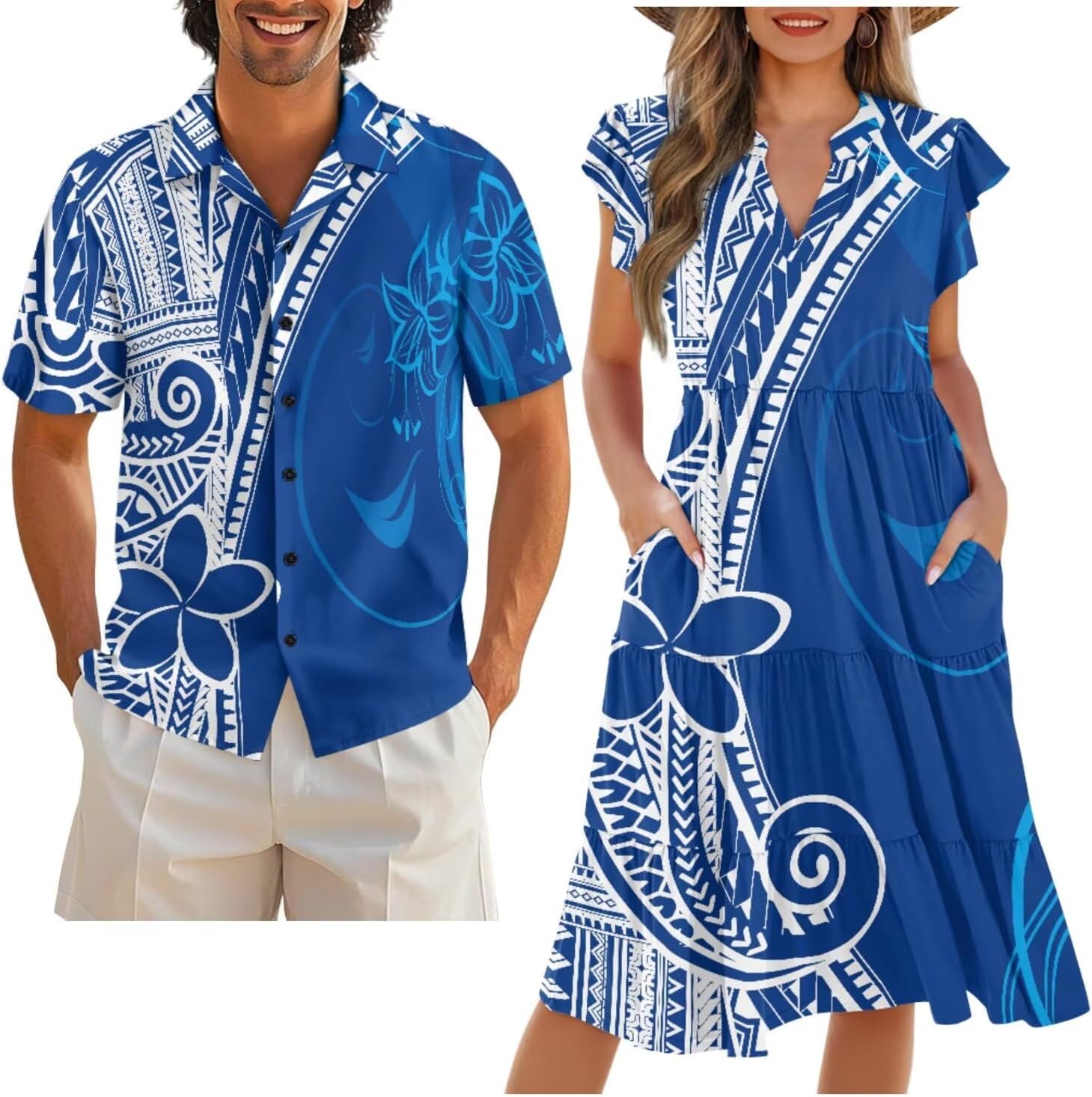 Couples Matching Outfits Buttom Down Shirt Men Classic Flowy Casual Dresses for Women