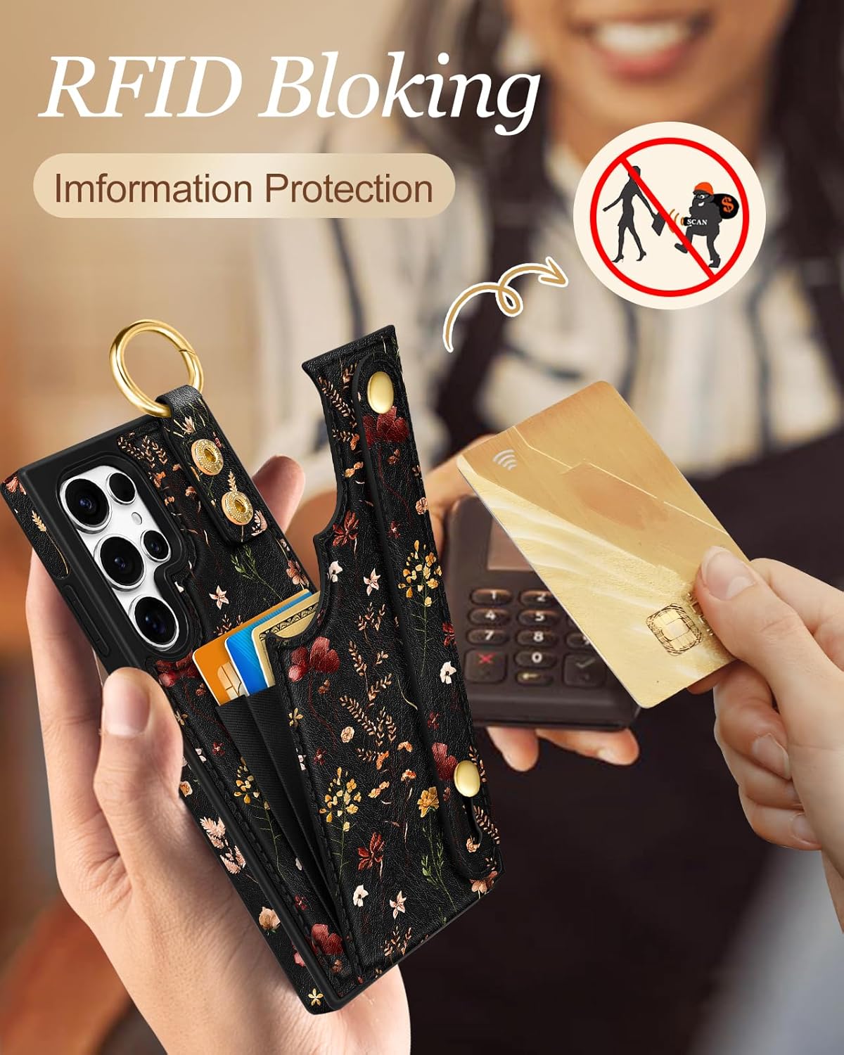 Petitian for Samsung Galaxy S24 Ultra Case with Wallet - Women Girls Cute Girly Aesthetic Unique Design with Leather Credit Card Holder Cardholder Stand Wristband for S24 Ultra, Grow Flower - Image 4