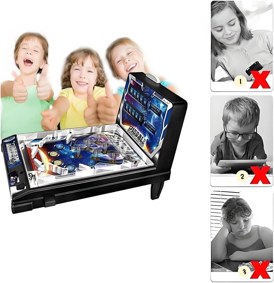 Tabletop Pinball Machine Retro, Classic Pinball Toy with Lights Sounds, Electronic Pinball Ball Shooting Game, Arcade Puzzle Games for Kids, Gift for Birthday Christmas Party