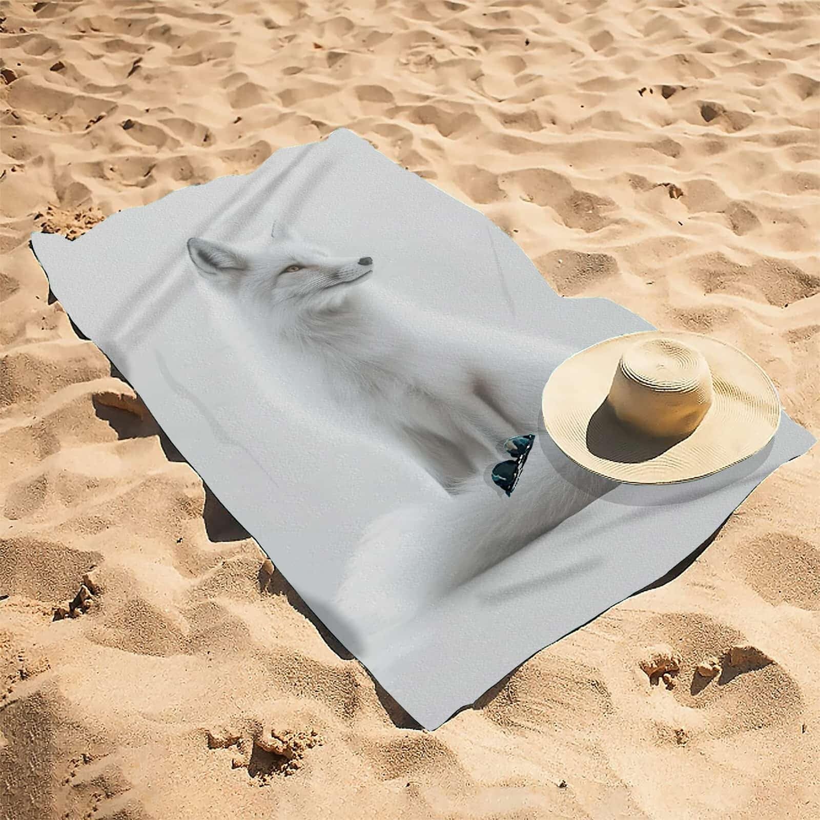 Ręcznik plażowy dla dorosłych Biały lis odpoczywający duży ręcznik plażowy z mikrofibry do podróży, pływania, biwakowania, miękki, szybkoschnący, wolny od piasku, chłonny, ręcznik na siłownię
