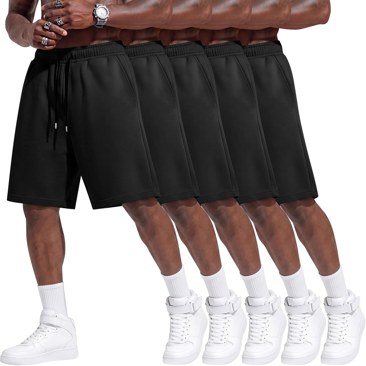 Evervibe 5 Pack Mens Athletic Summer Shorts | Baggy Shorts with Drawstring and Pockets, Daily Casual Sweat Shorts, Basic Soft Lightweight, Summer Sports Activewear