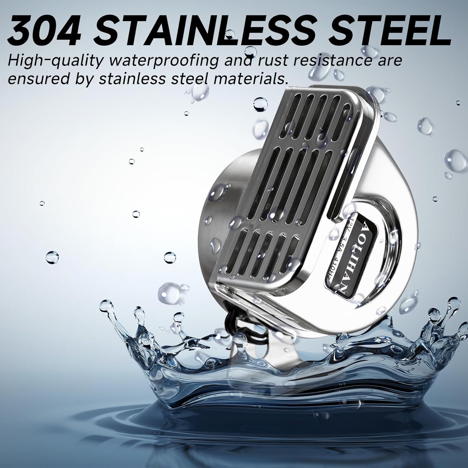 Stainless Steel Snail Horn, Waterproof 12v Electric Marine Horns for Boat, 130dB Super Loud Car Horn for Motorcycle/Golf Cart/ATV (510Hz/410Hz Dual Tones Silver Horns)