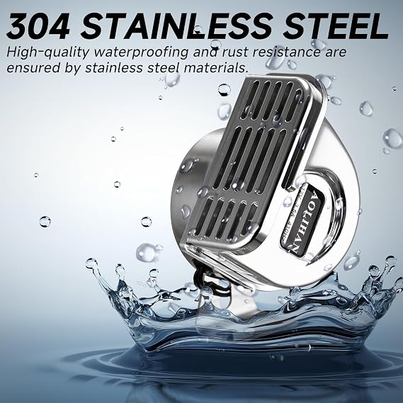 12V Low-Tone Boat Horn 410Hz, Waterproof Electric Marine Horns Made of Stainless Steel and Chrome Plastic, Boat Safty Horns for Motorcycle/Boats/Ships/Sailboat/Yacht