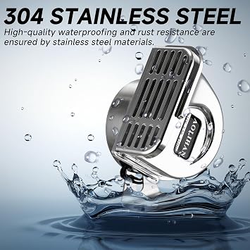 12V Low-Tone Boat Horn 410Hz, Waterproof Electric Marine Horns Made of Stainless Steel and Chrome Plastic, Boat Safty Horns for Motorcycle/Boats/Ships/Sailboat/Yacht