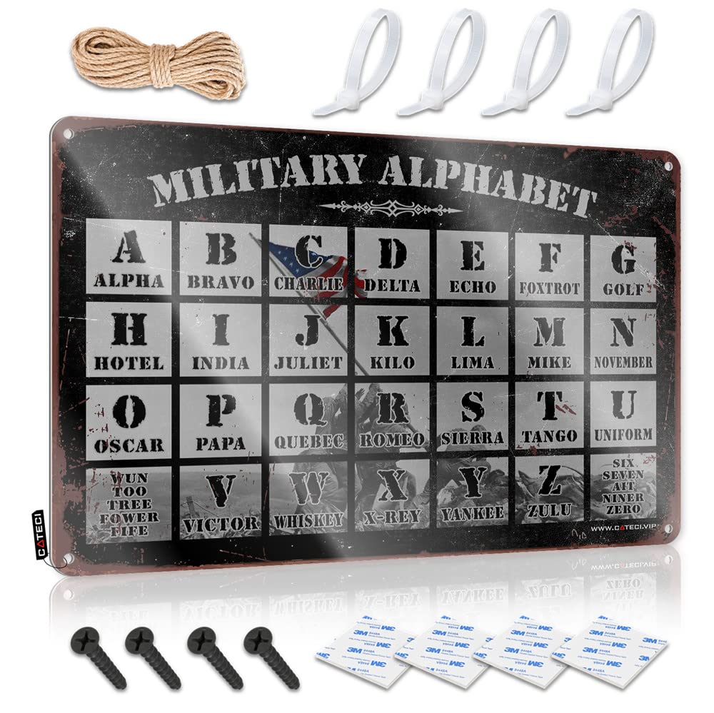 Tin Signs Funny Vintage Military Alphabet Sign Mancave Accessories Men Men Cave Decor(30X40CM)