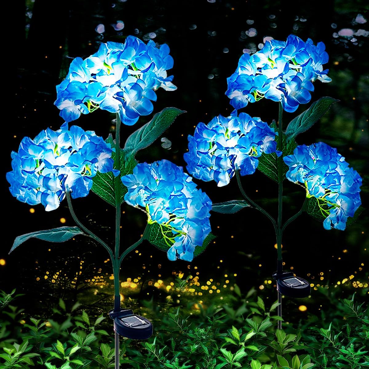Aolyty Solar Garden Lights Outdoor, Solar Hydrangea Lights IP65 Waterproof LED Flowers Stake Lights 2 Pack for Garden Pathway Patio Backyard Landscape Decorative (Blue)
