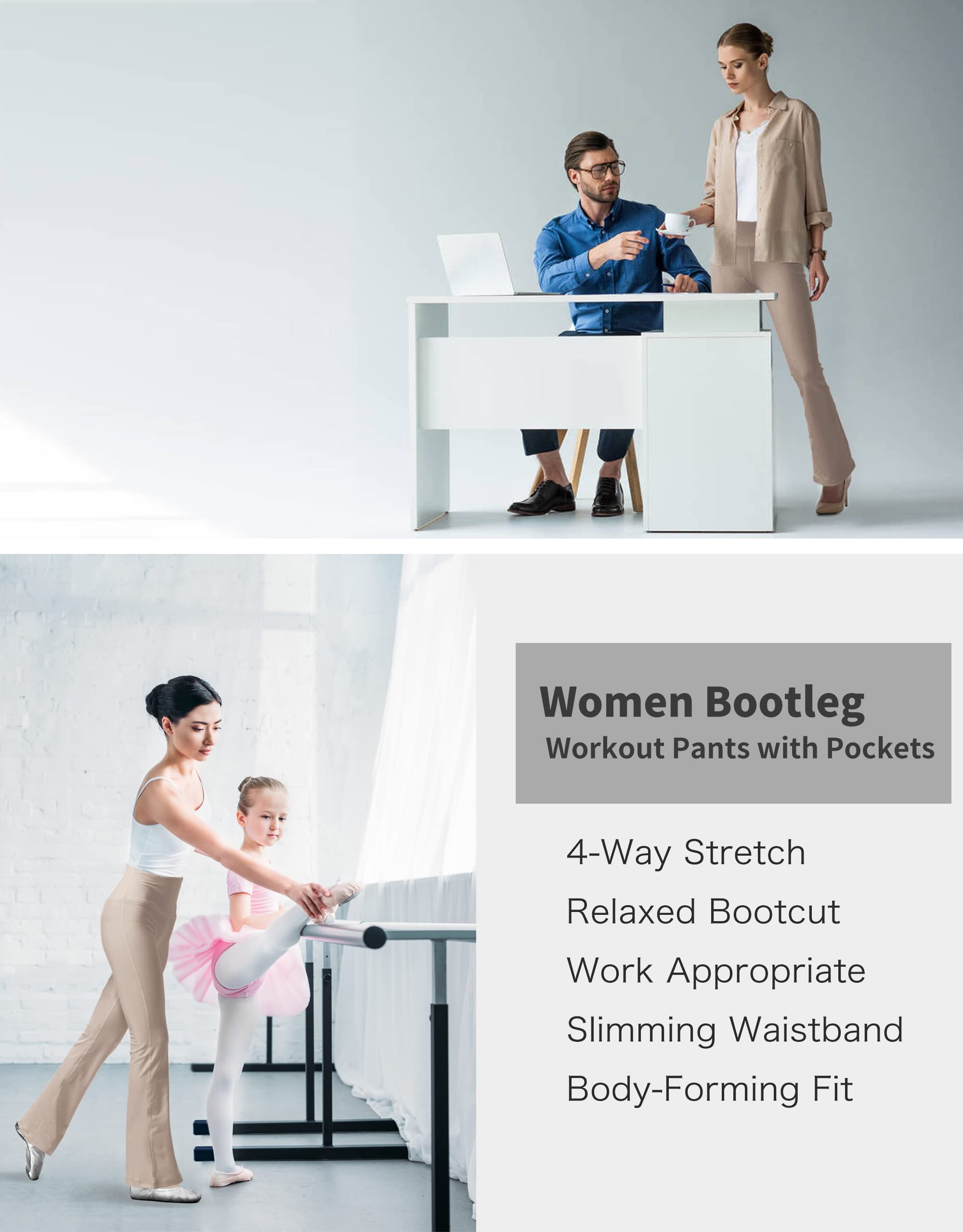 LaiEr Pantaloni da Yoga da Donna con 4 Tasche Pantaloni da Lavoro a Vita Alta 4 Vie Stretch Controllo Pancia Pantaloni Lunghi Svasati, (2 Tasche Laterali e Posteriori),