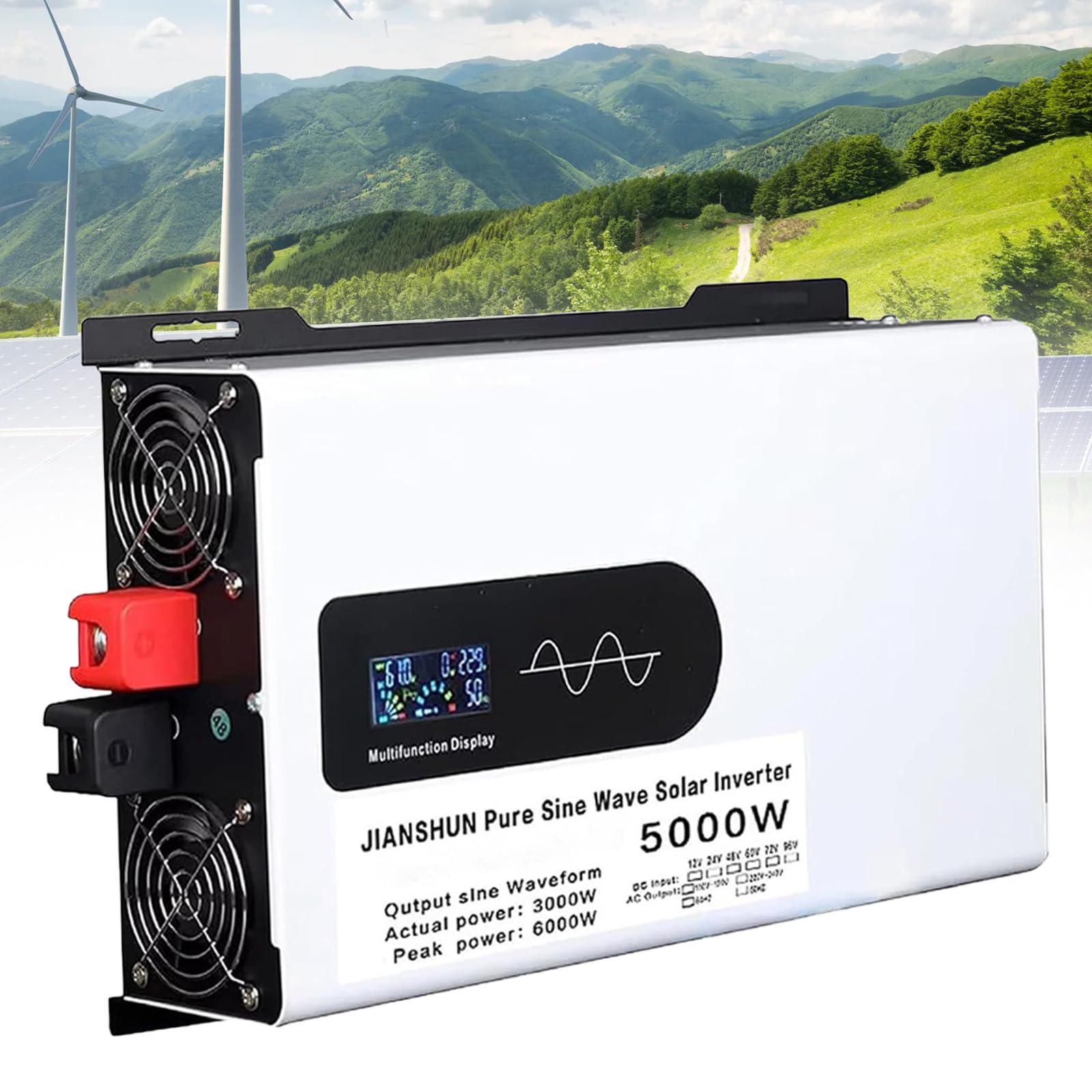 Inversor Solar híbrido de 5000 W, convertidor de 12V 24V 48V 60V 72V CC a 110V 220V CA con Pantalla LCD, inversor de Onda sinusoidal Pura para Camiones, hogares, vehículos,48V-5000W