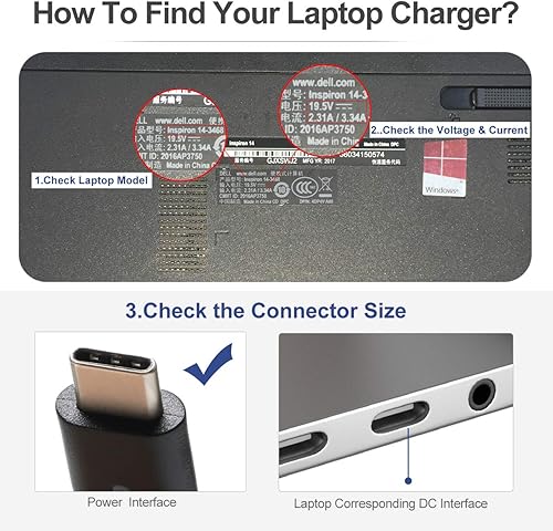 Miniatura 4 de Cargador USB-C para laptop de 65 W y 45 W compatible con Dell XPS 13, Latitude 5440 5540 5450 5420 7420 5520 E5440 E5430 5320 7440 5430 5530 7430