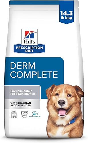 HILL'S PRESCRIPTION DIET Derm Complete Skin & Food Sensitivity Alimento seco para perros, dieta veterinaria, bolsa de 14.3 libras