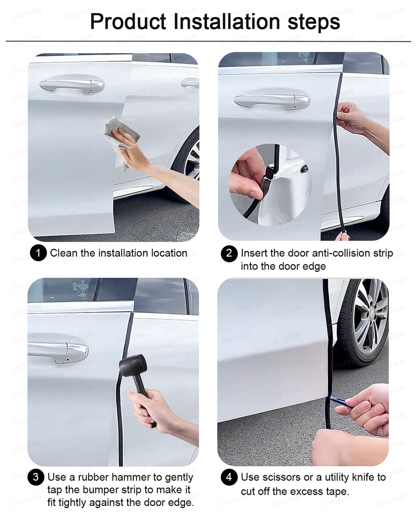Protezione universale per bordi delle portiere dell'auto con martello, protezione antigraffio in gomma, resistente alle intemperie e auto-installante (nero, 10 m)