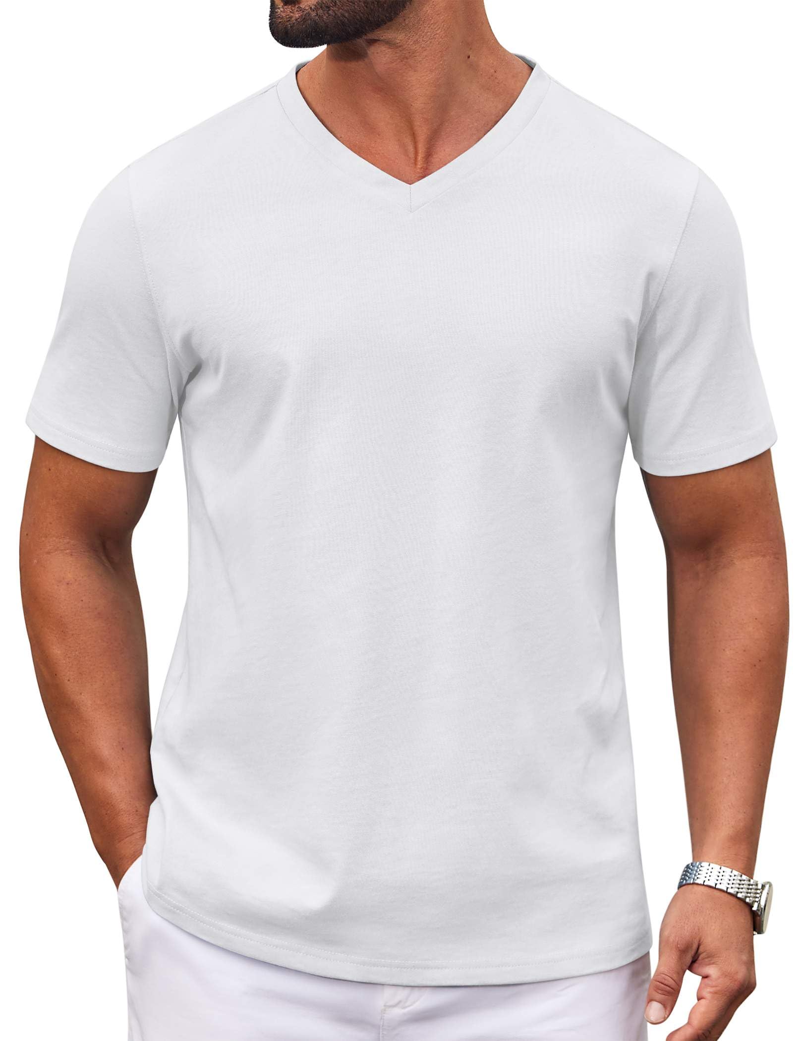 COOFANDY Mens T Shirts 100 Cotton V Neck Tee Shirt Plain Short Sleeve Casual Shirts