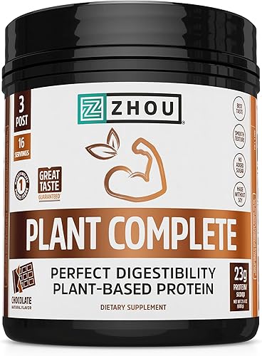 Zhou Plant Complete - Proteína en polvo vegana a base de plantas para mujeres y hombres, mezcla de arroz y guisantes no lácteos para batidos y