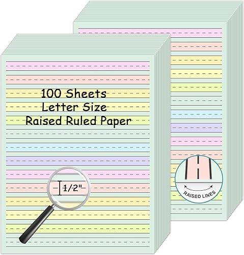 Papel de escritura a mano de 8.5 x 11 pulgadas, papel de escritura primario de color para niños con TDAH de 0.5 pulgadas, espaciado multisensorial,