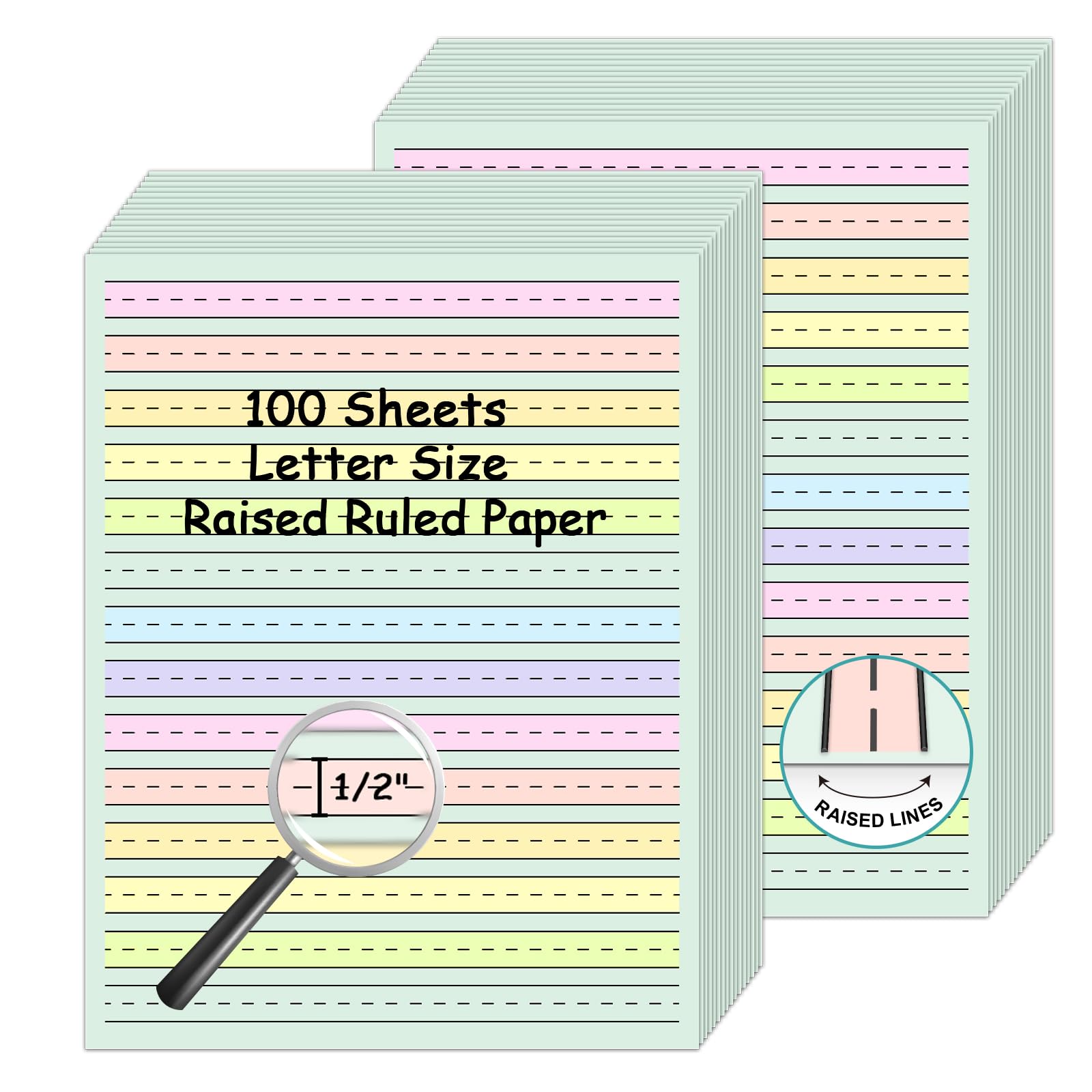 Photo 1 of  Handwriting Paper 8.5”x11” Double Side Colored Primary Writing Paper for Kids with ADHD 0.5” Tactile Writing Lines Spacing Multi-Sensory Ruled Handwriting Tablet Dysgraphia Pad for Children