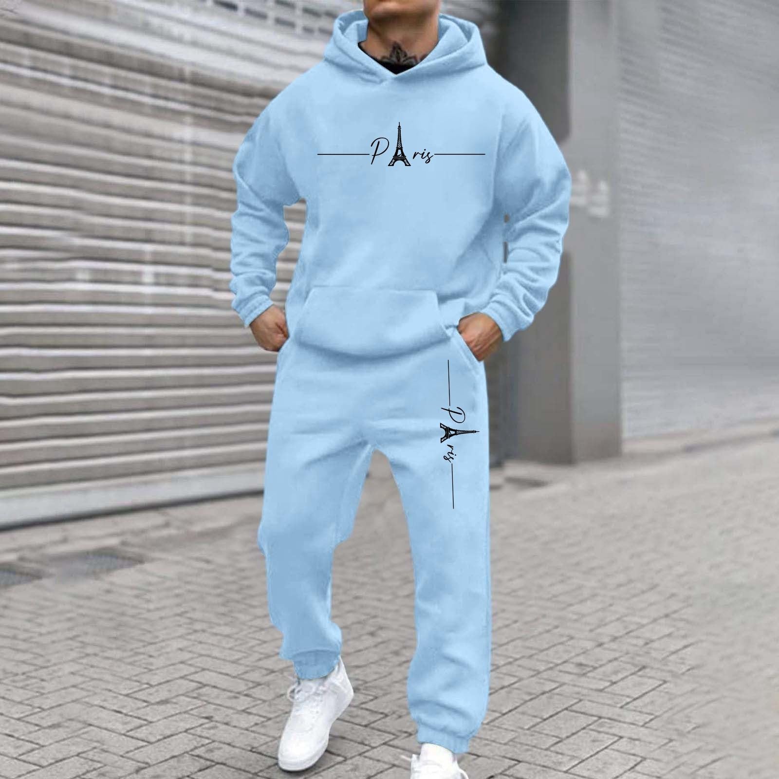 Generisch Ensemble pour homme avec sweat à capuche, pantalon de jogging, survêtement décontracté pour tous les jours, fitness, course à pied, vêtements décontractés
