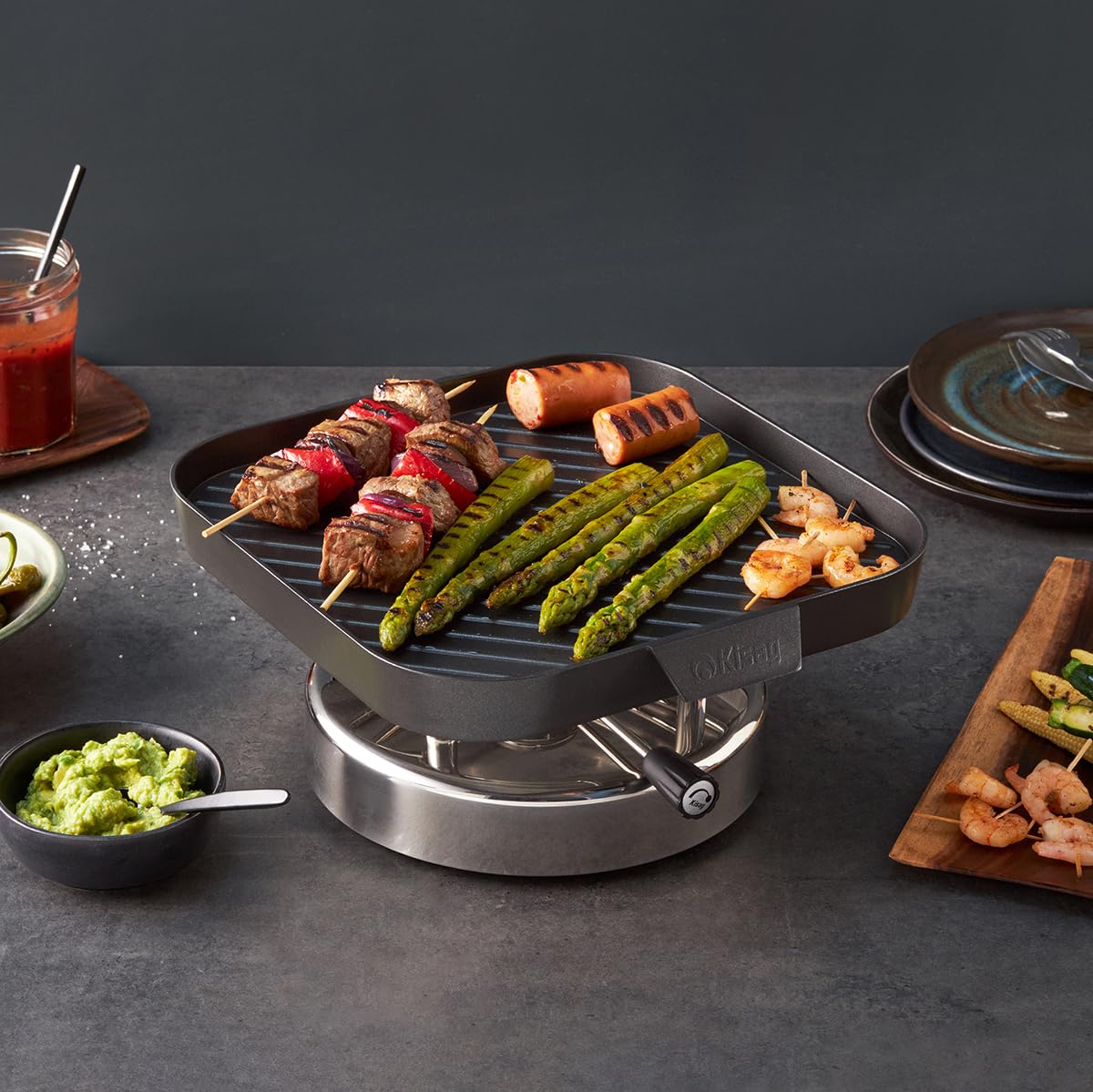 Kisag Grillplatte QUADRO 25×25 cm, Antihaft‑Aluminium Grill Platte mit ILAG® 2‑lagiger Beschichtung, für Rechaud LongFire, indoor & outdoor, fettarm braten von Fleisch, Fisch & Gemüse