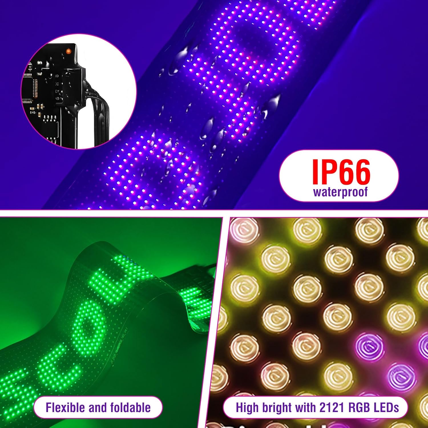 Golf Cart LED Eyes for Golf Cart Windshield, 23x5in Programmable Flexible Screen with App Control, High Bright DIY Dynamic Display Sign for Car/Motorcycle/Golf Carts