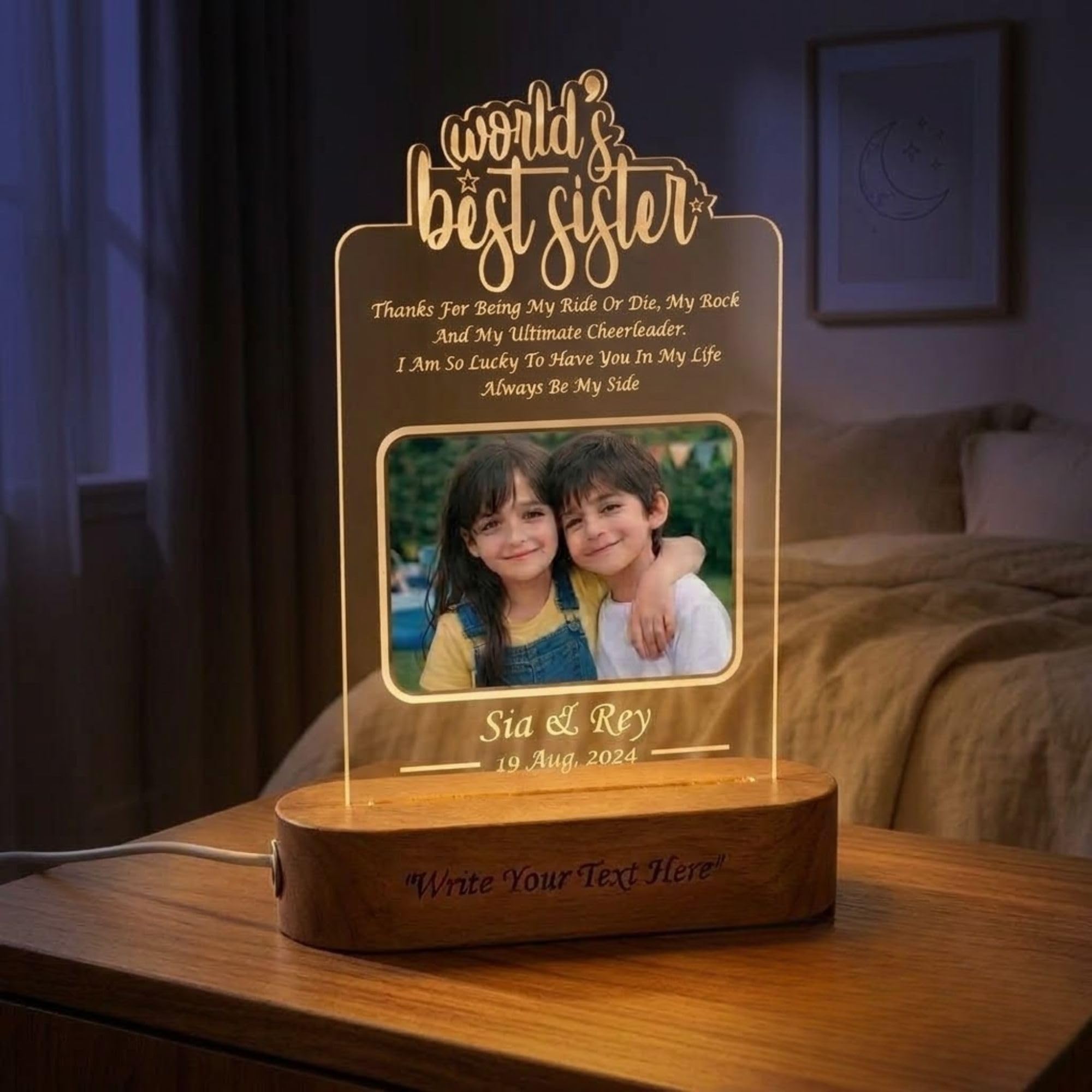 SHAYONA Acrylic World's Best Sister Personalized 3D Illusion LED Photo Lamp - Multicolor With Remote Control - Gift for Rakshabandhan, Rakhi, Birthday, Sisters Day and Special Occasions 2