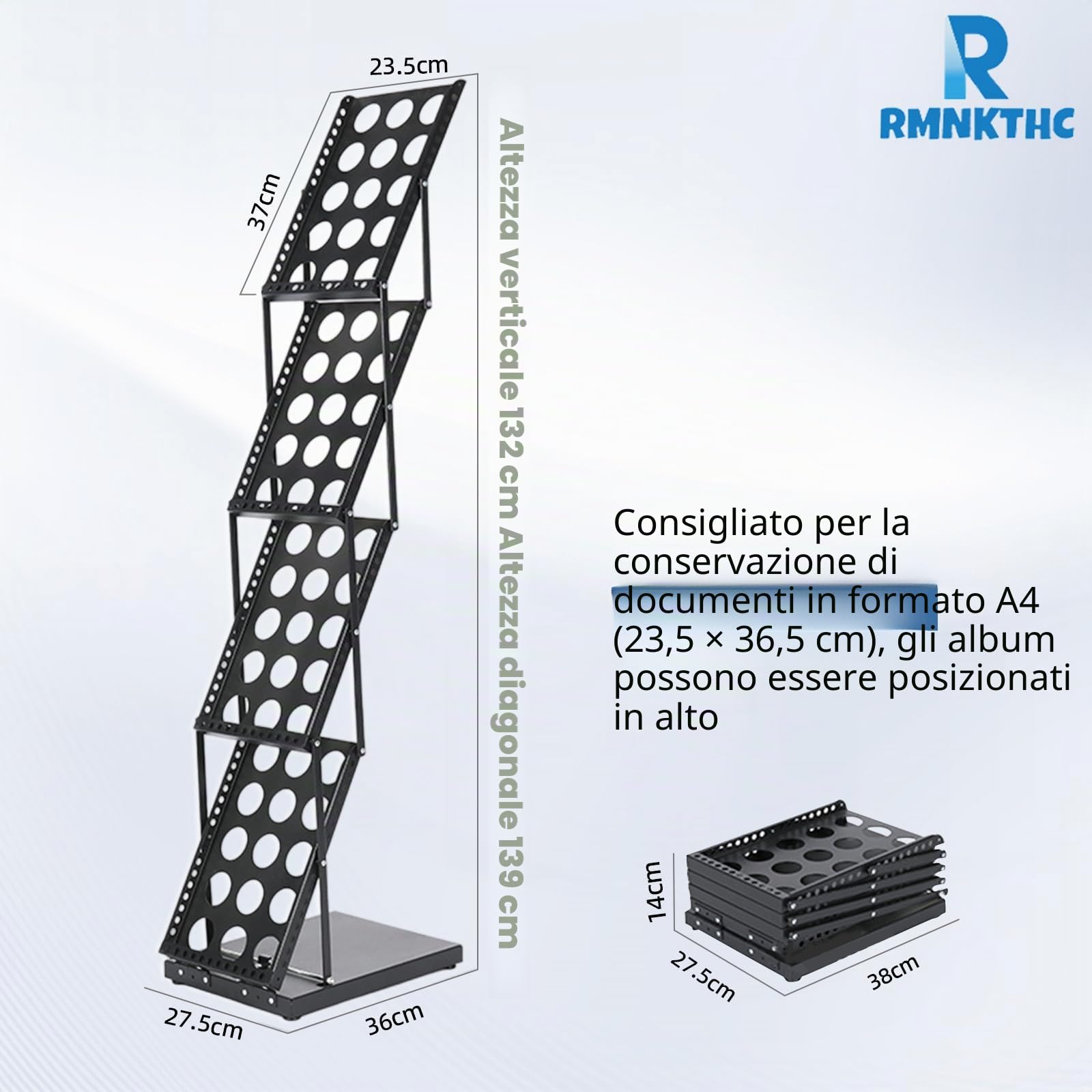 Supporto per catalogo pieghevole a 4 ripiani con custodia Oxford, compatibile con A4, in ferro, per opuscoli, opuscoli, riviste (nero)