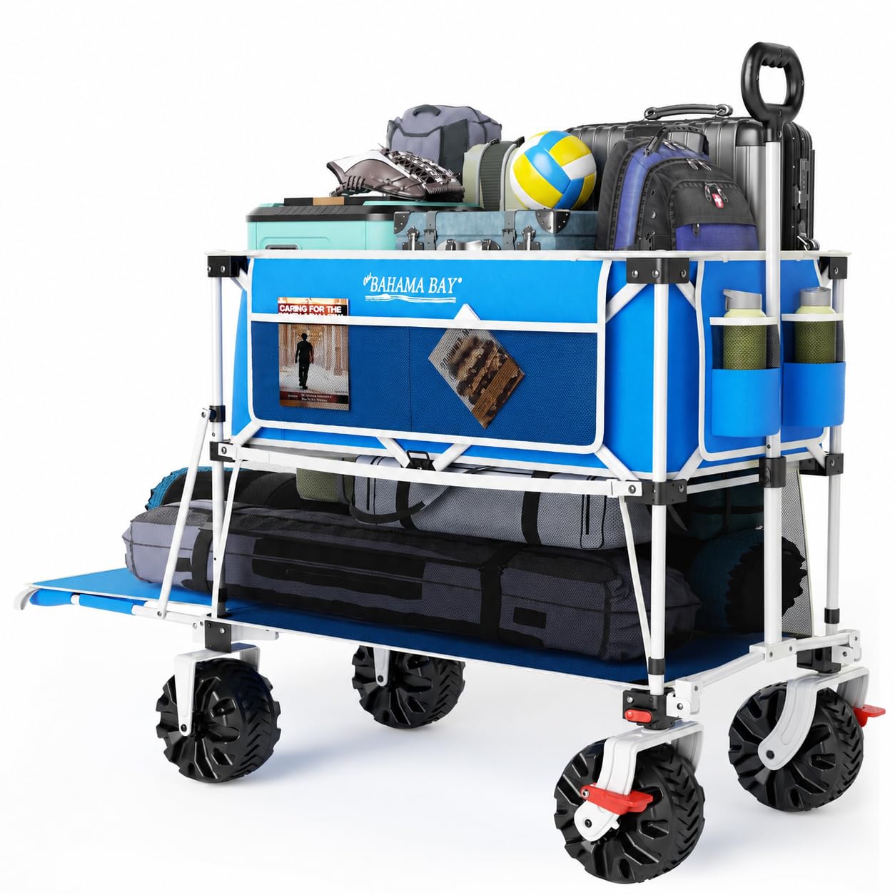 Old Bahama Bay 400L Collapsible Double Decker Beach Wagon with Brakes, Folding Beach Cart with 54" Extra Long Decker, 450LBS Heavy Duty Wagon Chart with All-Terrain Big Wheels for Sand Camping Garden
