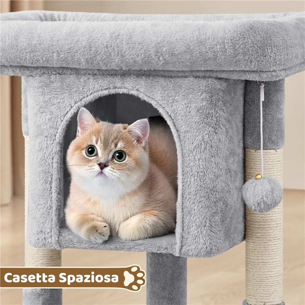 Yaheetech Tiragraffi Albero per Gatti con Posatoio Grande Graffiatoio per Gatti 40,5 x 40,5 x 59 cm Grigio Chiaro