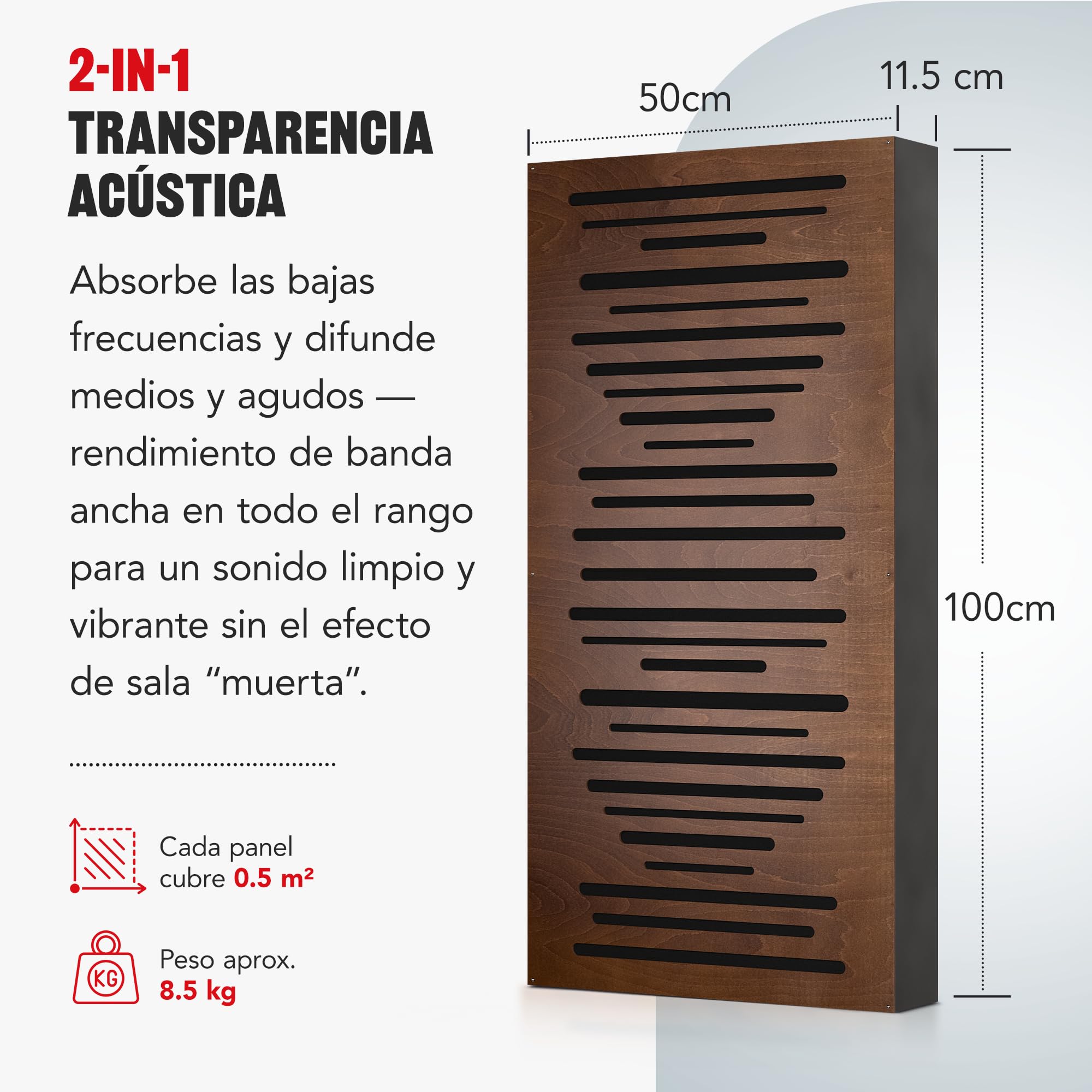 Addictive Sound AbFuser Panel Acústico Híbrido - Difusor Madera Haya & Absorbedor de Graves - Banda Ancha 100-9300 Hz - Fabricado UE CNC - Pared/Techo - Garantía 36 Meses - 100x50cm - Natural