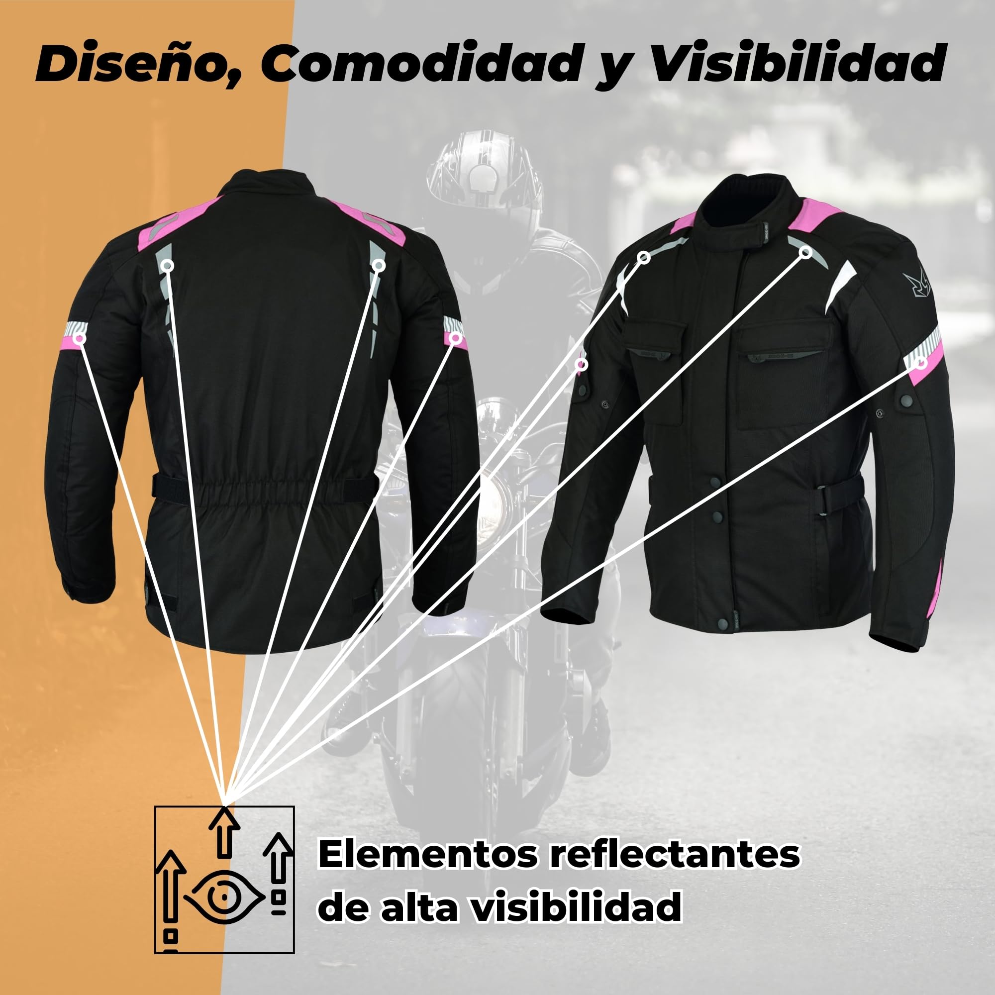 outletMOTARD Chaqueta Moto Mujer 4 Estaciones Impermeable con Protecciones CE incluídas y Forro Extraíble — view 4