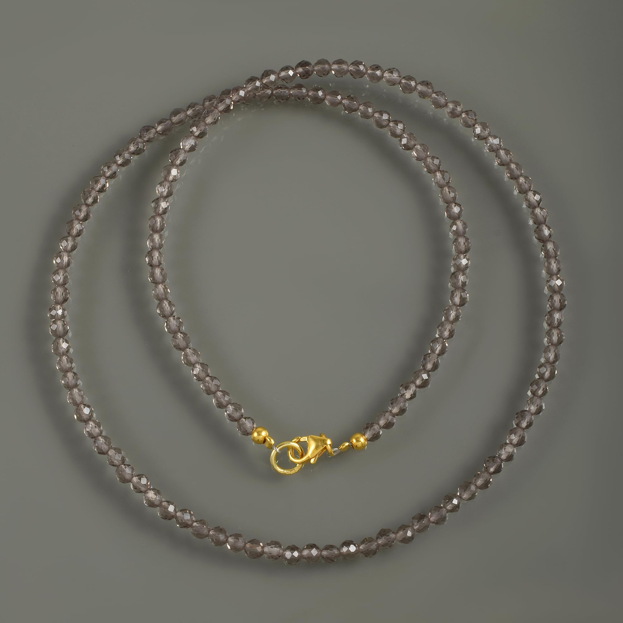 Collar de cuentas redondas de cuarzo ahumado natural, elegancia facetada para capas y apilamiento, joyería de cristal para alineación de chakras del plexo solar, Gema Plata esterlina,