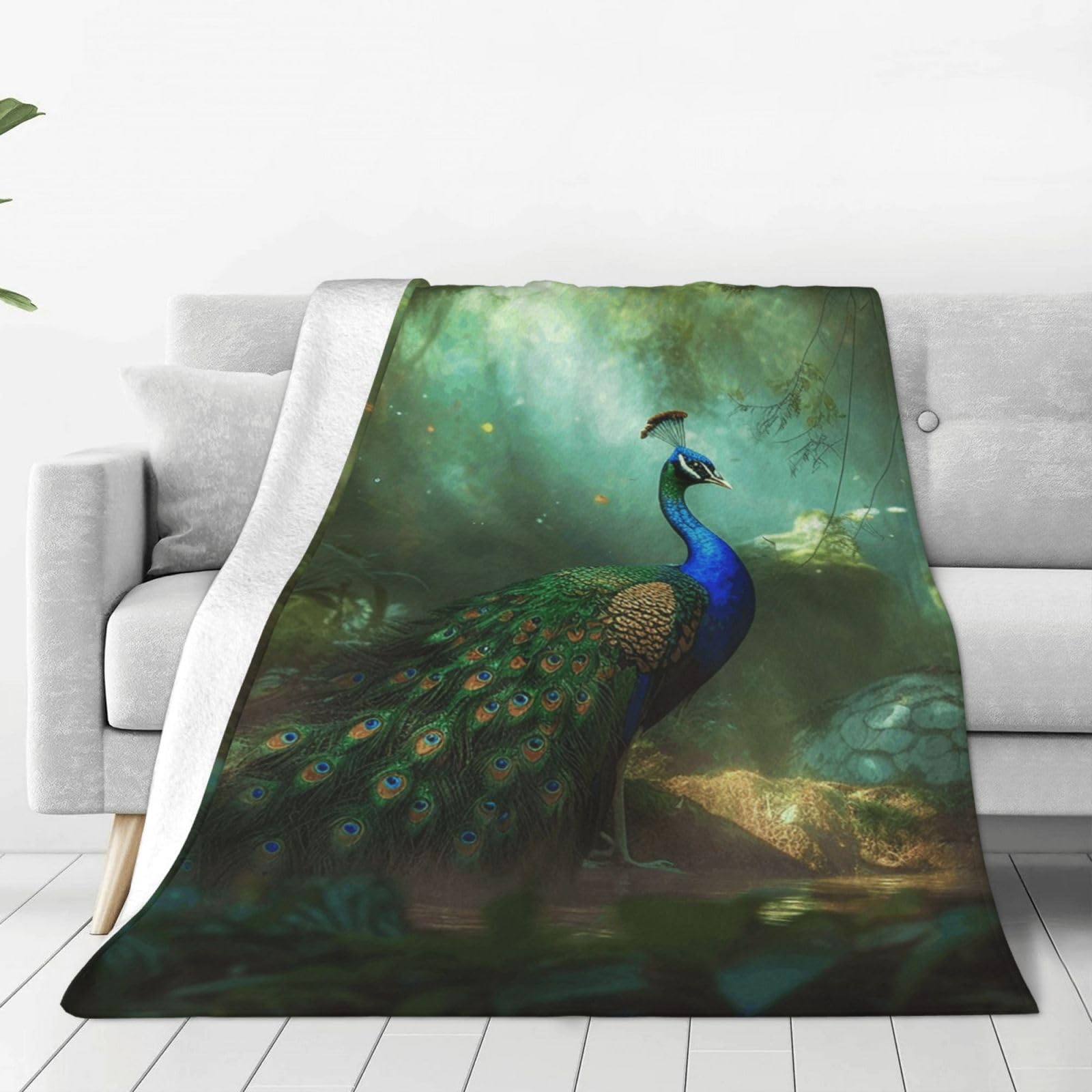 Peacock Throw Blanket for Couch, Plush Fuzzy Soft Flannel Blankets and Throws for Sofa, 40"x30" Bed Blankets for Travel Camping Chair, All Season Warm Fleece Blanket