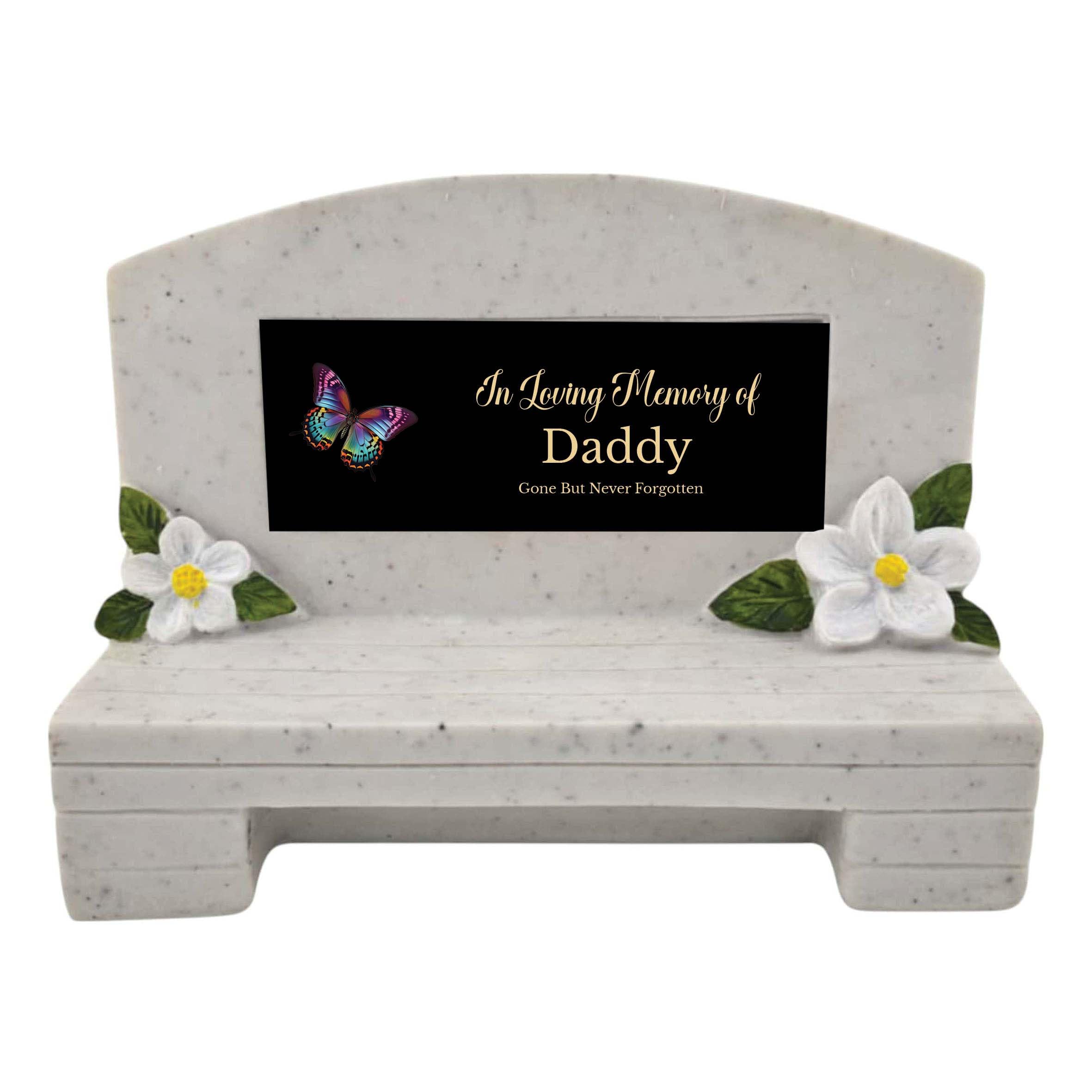 1stclassgifts In Loving Memory Of Memorial Bench With Plaque Grave Marker With Butterflies Design Mum Dad & Lots More Black Plate (UV PRINTED) (Daddy)