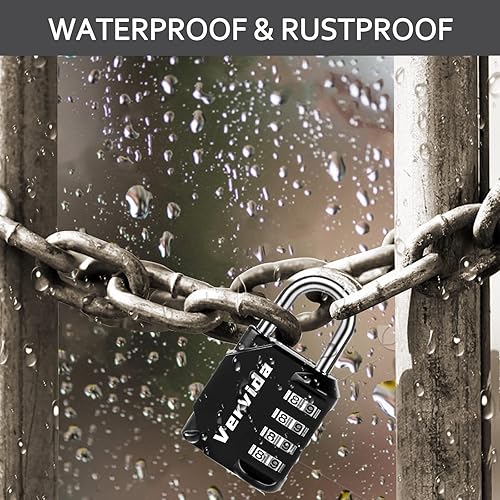 Miniatura 5 de Vervida Candado de combinación reiniciable, paquete de 2 candados combinados de 4 dígitos impermeables para exteriores para casillero de gimnasio