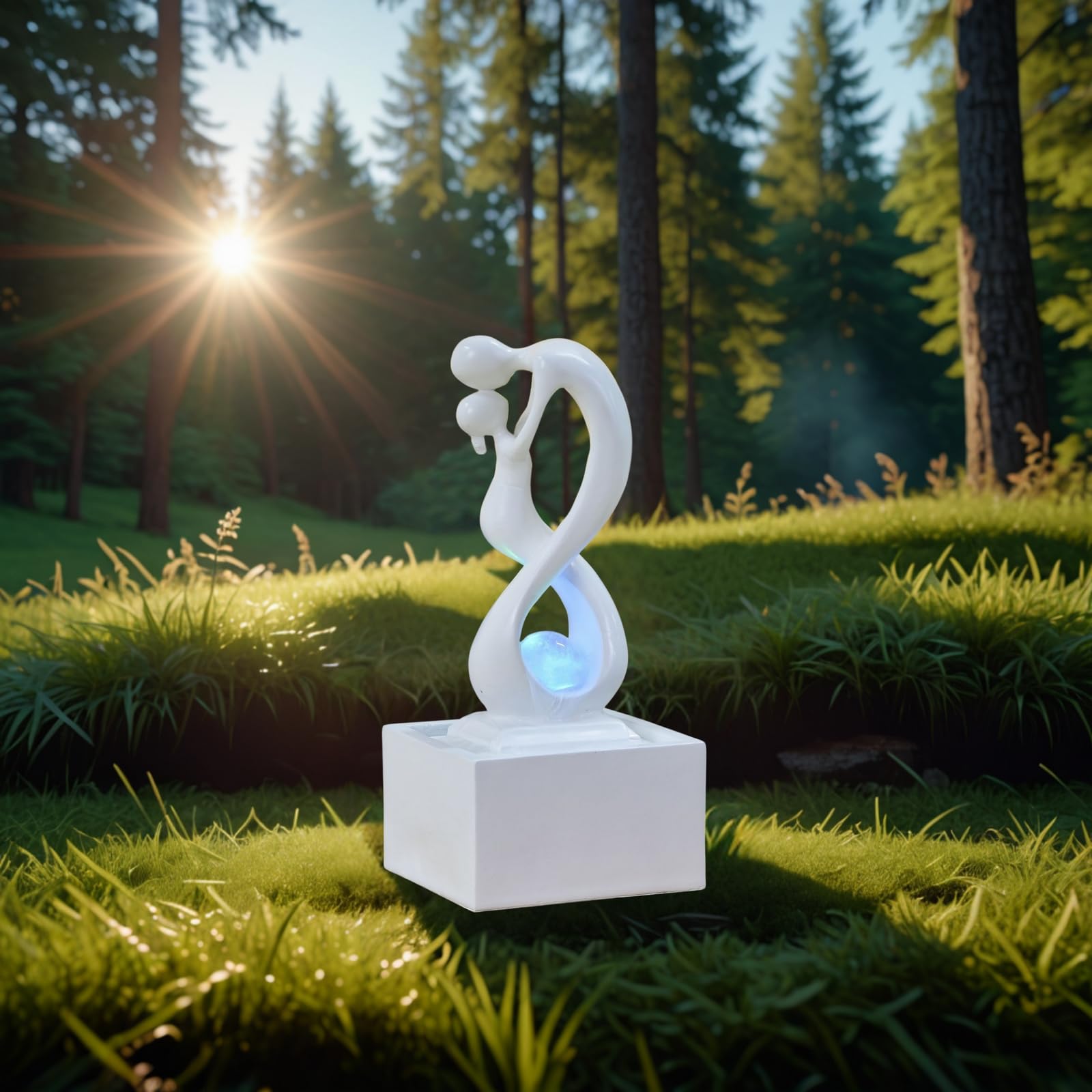 Zen'Light - Moderner Zimmerbrunnen Amor Weiß mit Farbigem LED-Licht - Zeitgenössische Innendekoration, Ideal für Meditation und Entspannung - Geschlossener Kreislauf mit Rotierender Kugel - 31x14x14cm