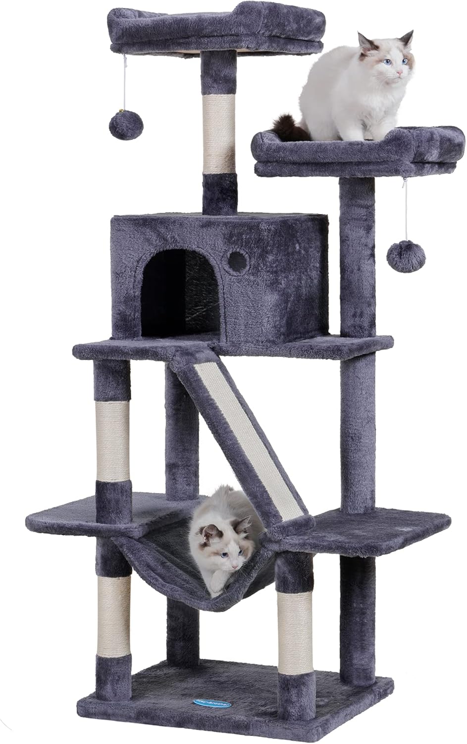 Hey-brother Cat Tree, 57" Cat Tower with Scratching Posts, Multi-Level with hammocks, Toys, cat condo and Scratching Board, Smoky Gray MPJ028G 18.9" × 15.8" × 57.1" Smoky Gray