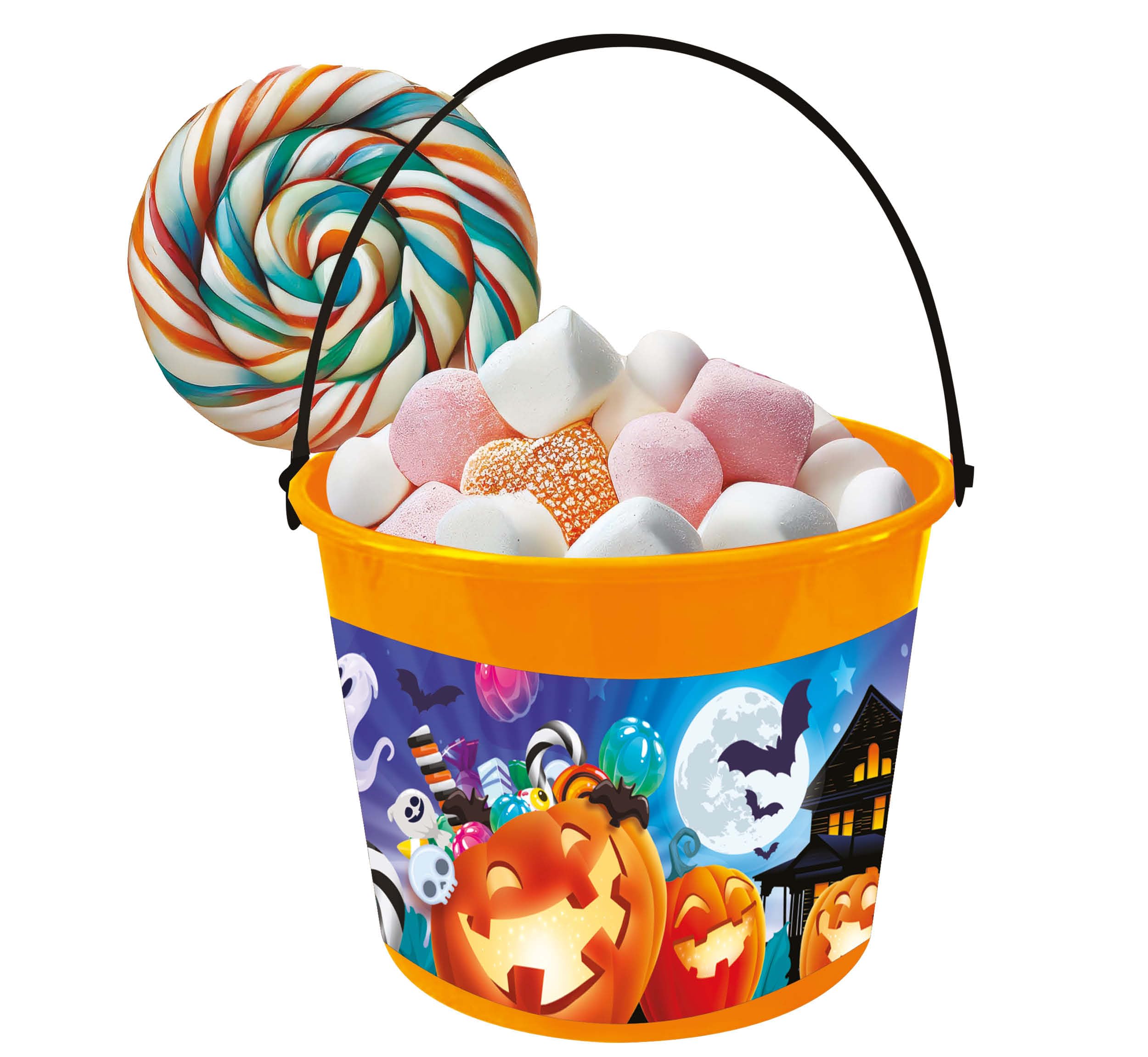 FIESTAS GUIRCA | Children's Basket with Pumpkins and Ghosts (7.1x6.3 in) - Trick or Treat Accessory for Halloween - Ideal for Boys and Girls at Fancy Dress Parties and Celebrations - Multicoloured
