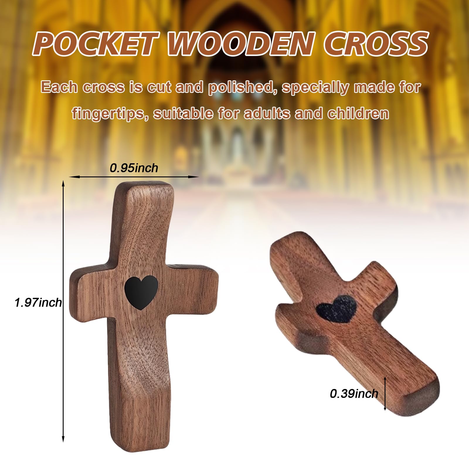 10pcs Cross My Heart Encouragement Gift Wooden Pocket Cross Handheld Wood Small Cross Fingertip Stress Relief Religious Gifts for Children Adults Praying, Clutching, Clinging ?Walnut?