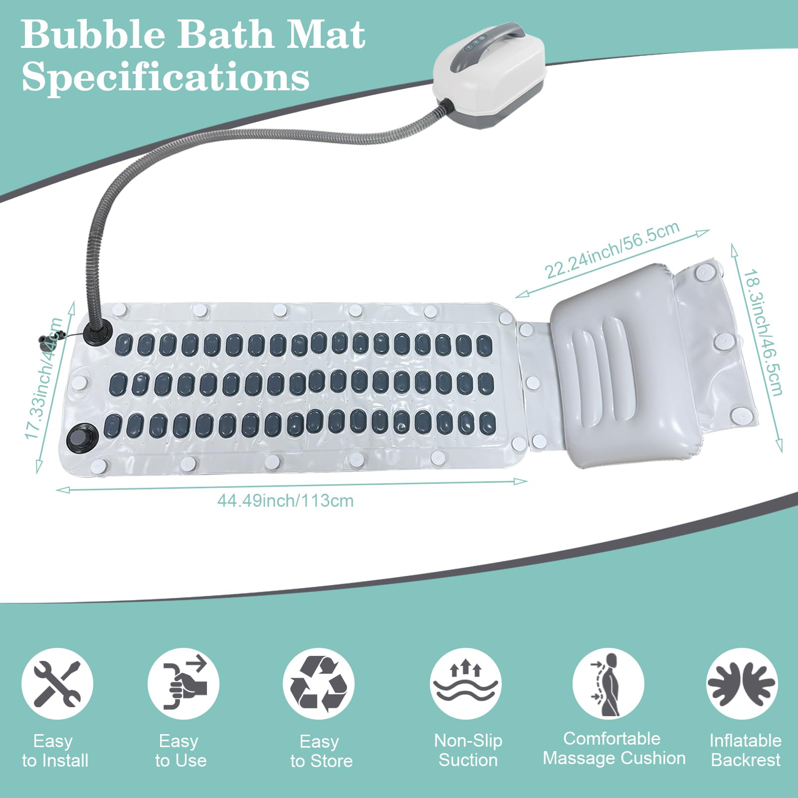 Tapis de bain moussant électrique portable antidérapant étanche avec ventouse en bas réglable
