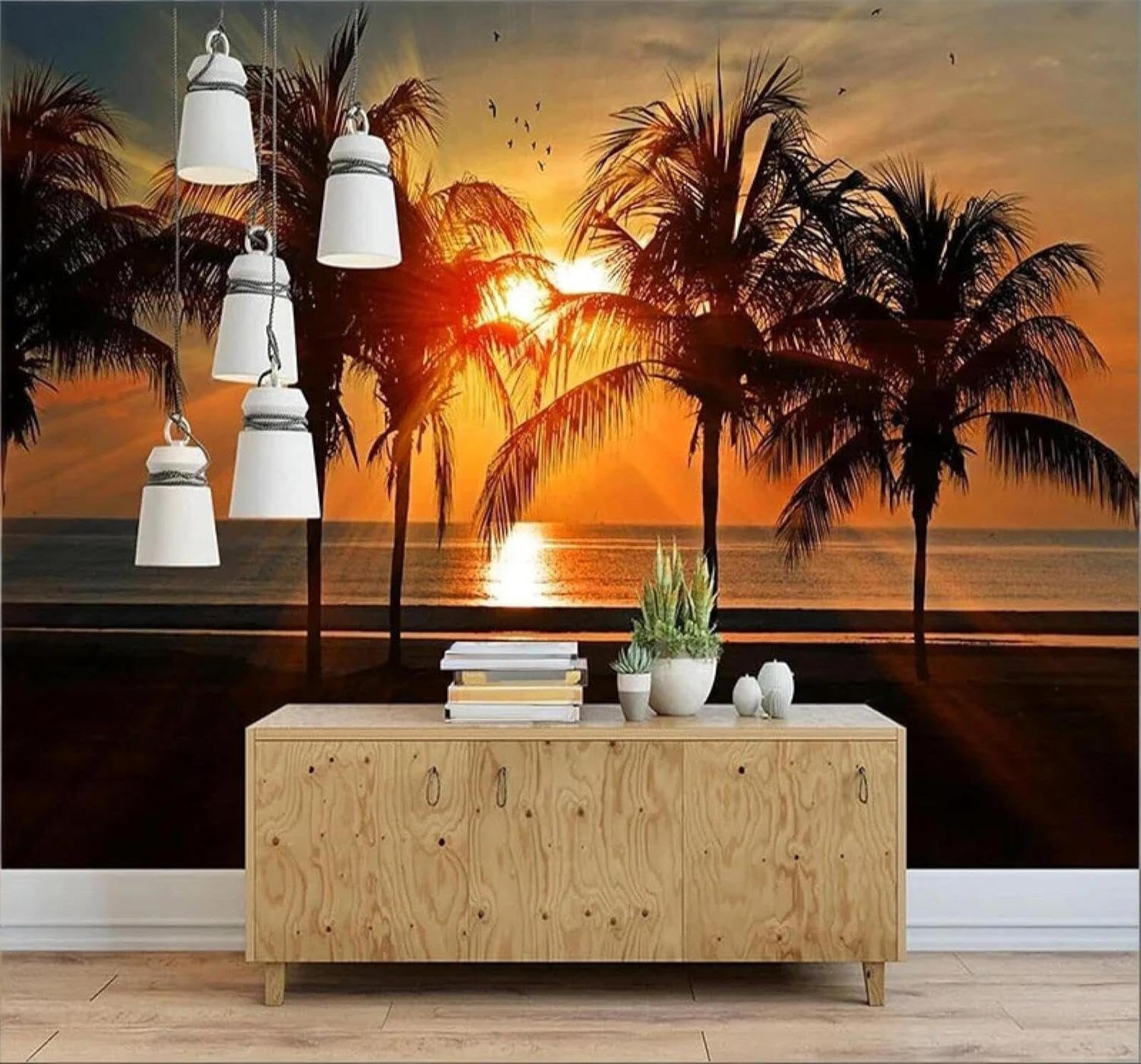 XLMING Beautiful Beach Coconut Trees Sunset Natural Landscape 3D Wallpaper Luxury Home Dining Decor Paste Sofa Living Room The Wall for Bedroom Mural-300cm×210cm