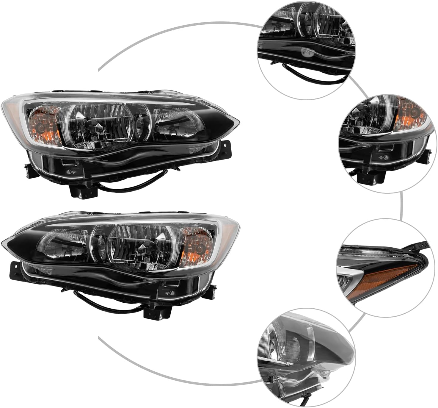 Front Headlight for 2018 2019 2020 2021 Subaru Crosstrek, 84001FL100 114-10374 84001FL110 SU2502164 SU2503164, Halogen Front Headlamp Replacement Assembly (Left + Right Side)